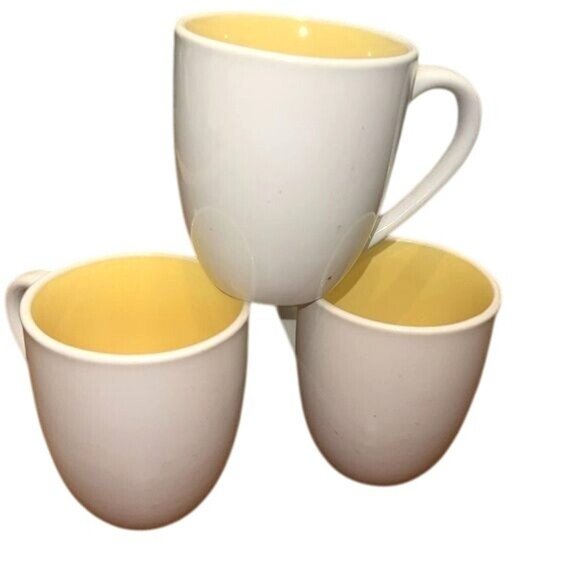 Set Of 3 Essential Home White & Yellow Mugs - Ceramic Coffee Cups - Picture 1 of 8